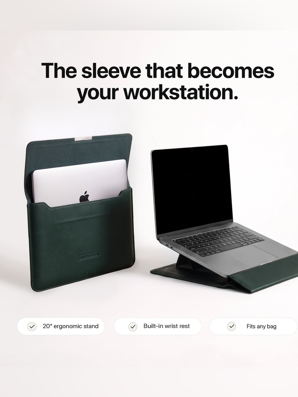 Meine 4-in-1 Ergonomic Laptop Sleeve + Stand in Forest Green